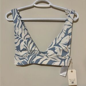 Billabong Blue and Cream Leaf Print Bikini Top